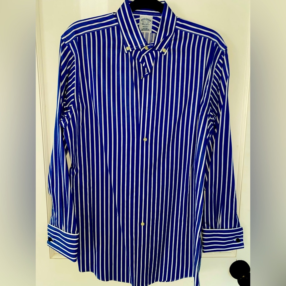Brooks brothers, 15 1/2 neck 33 sleeve length striped French cuff dress …